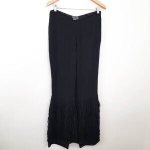 La Perla Embellished Fringe Silk Flare Pants in Black 46 10